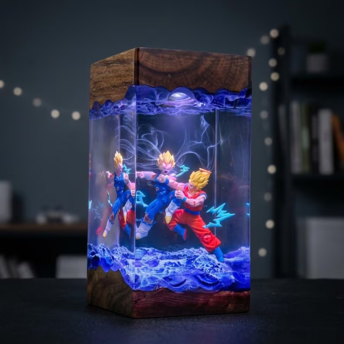 Goku and Vegeta Super Saiyan Kamehameha Custom Night Light, Dragon Ball 2000 Figure Epoxy Resin Lamp, Desk Decor, Unique Anime Lover Gift, Epoxy Wood Lamp