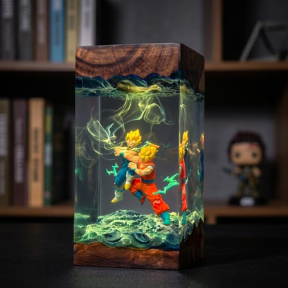 Goku and Vegeta Super Saiyan Kamehameha Custom Night Light, Dragon Ball 2000 Figure Epoxy Resin Lamp, Desk Decor, Unique Anime Lover Gift, Epoxy Wood Lamp