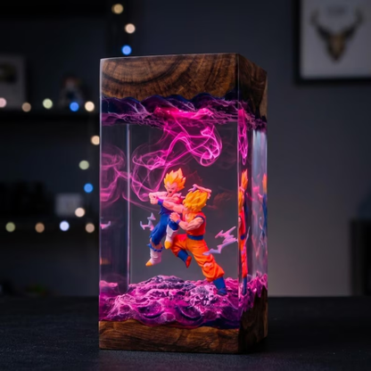 Goku and Vegeta Super Saiyan Kamehameha Custom Night Light, Dragon Ball 2000 Figure Epoxy Resin Lamp, Desk Decor, Unique Anime Lover Gift, Epoxy Wood Lamp
