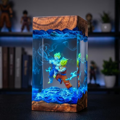 Goku and Vegeta Super Saiyan Kamehameha Custom Night Light, Dragon Ball 2000 Figure Epoxy Resin Lamp, Desk Decor, Unique Anime Lover Gift, Epoxy Wood Lamp