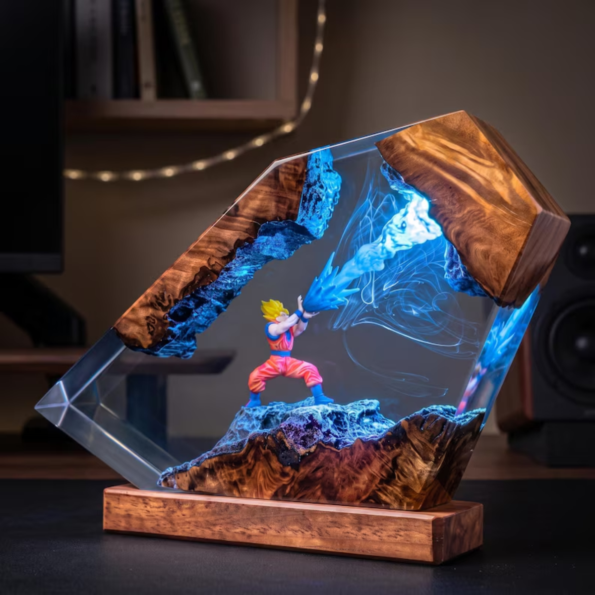 Goku Super Saiyan Kamehameha Custom Night Light, Dragon Ball 2000 Figure Epoxy Resin Lamp, Desk Decor, Christmas Gifts For Him, DBZ Lamp Art