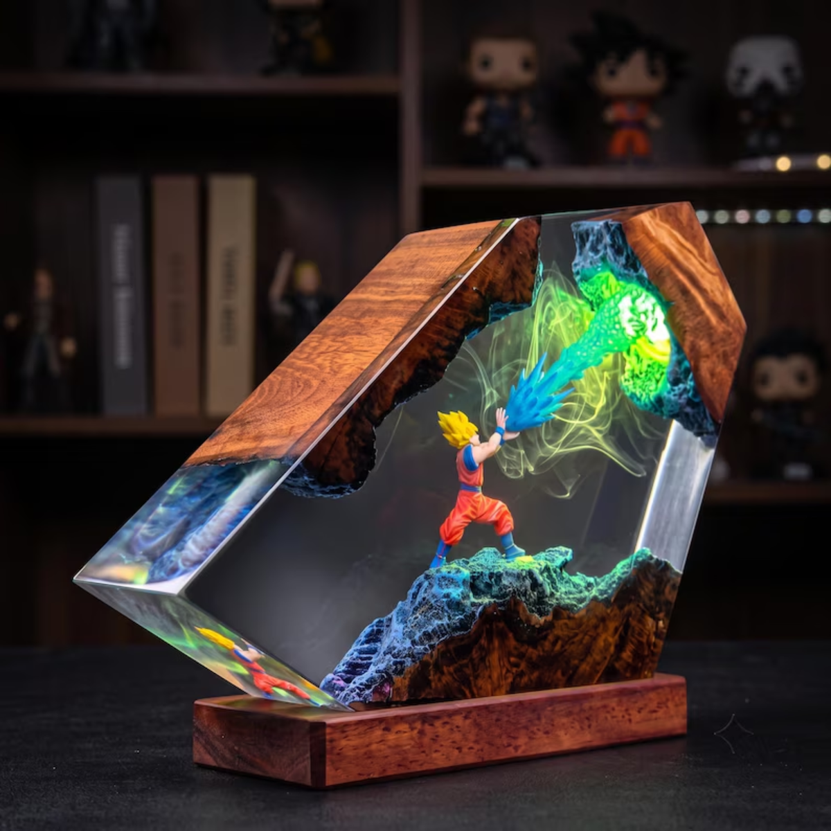Goku Super Saiyan Kamehameha Custom Night Light, Dragon Ball 2000 Figure Epoxy Resin Lamp, Desk Decor, Christmas Gifts For Him, DBZ Lamp Art