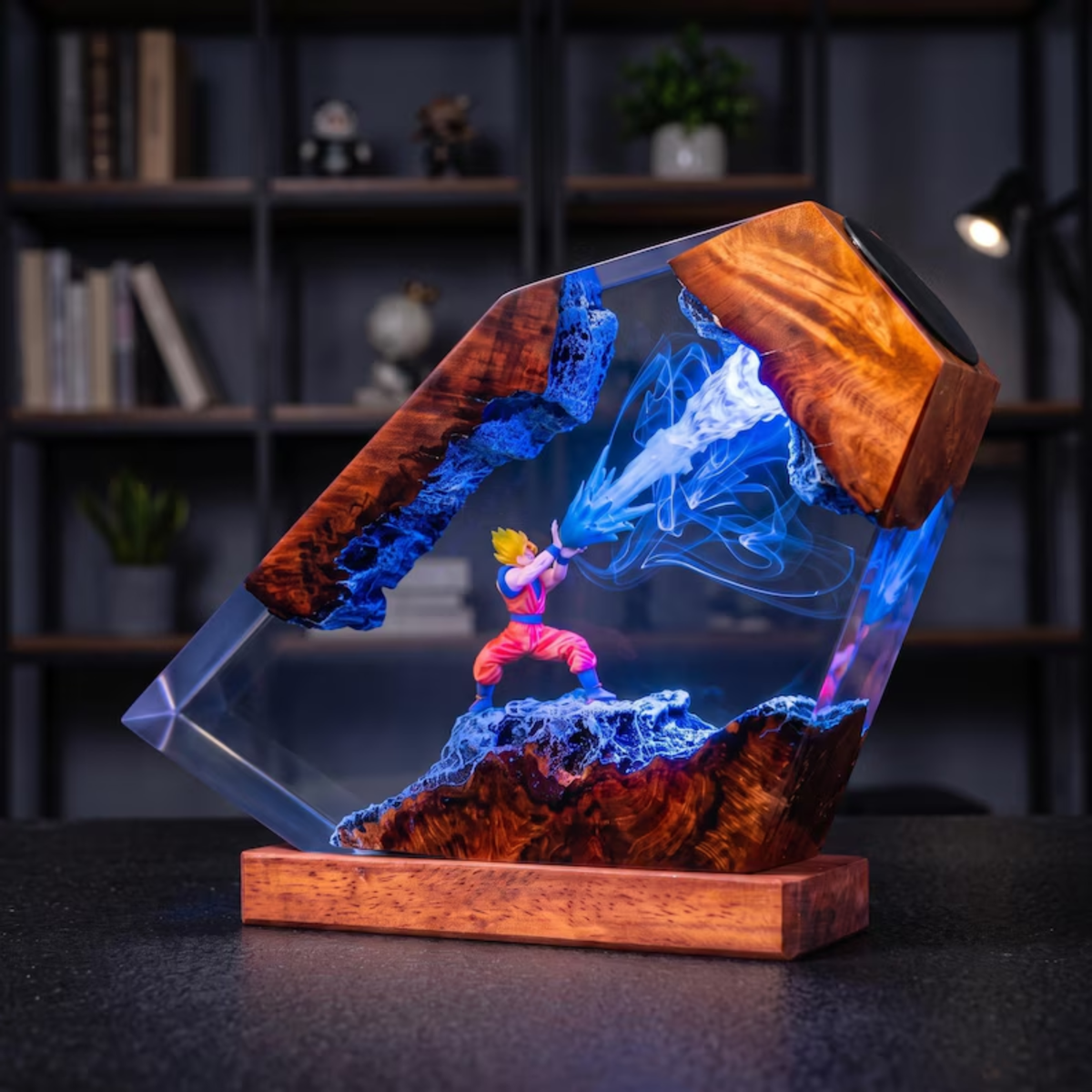 Goku Super Saiyan Kamehameha Custom Night Light, Dragon Ball 2000 Figure Epoxy Resin Lamp, Desk Decor, Christmas Gifts For Him, DBZ Lamp Art