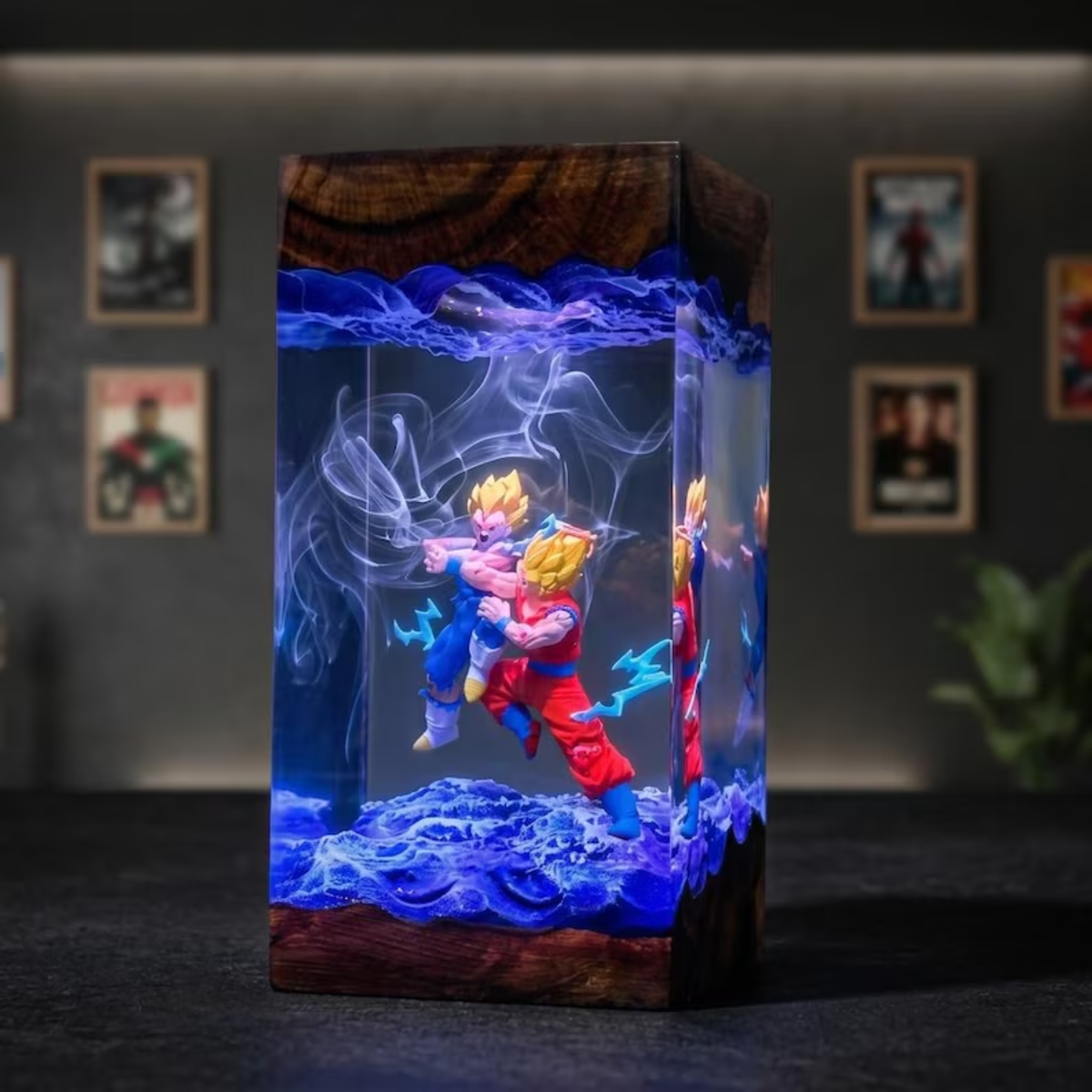 Goku and Vegeta Super Saiyan Kamehameha Custom Night Light, Dragon Ball 2000 Figure Epoxy Resin Lamp, Desk Decor, Unique Anime Lover Gift, Epoxy Wood Lamp
